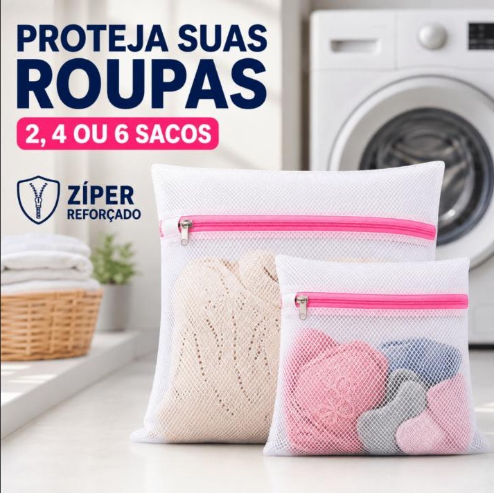 Kit Saco Protetor Para Lavar Roupa Delicada Máquina Lavadora Com Zíper Reforçado